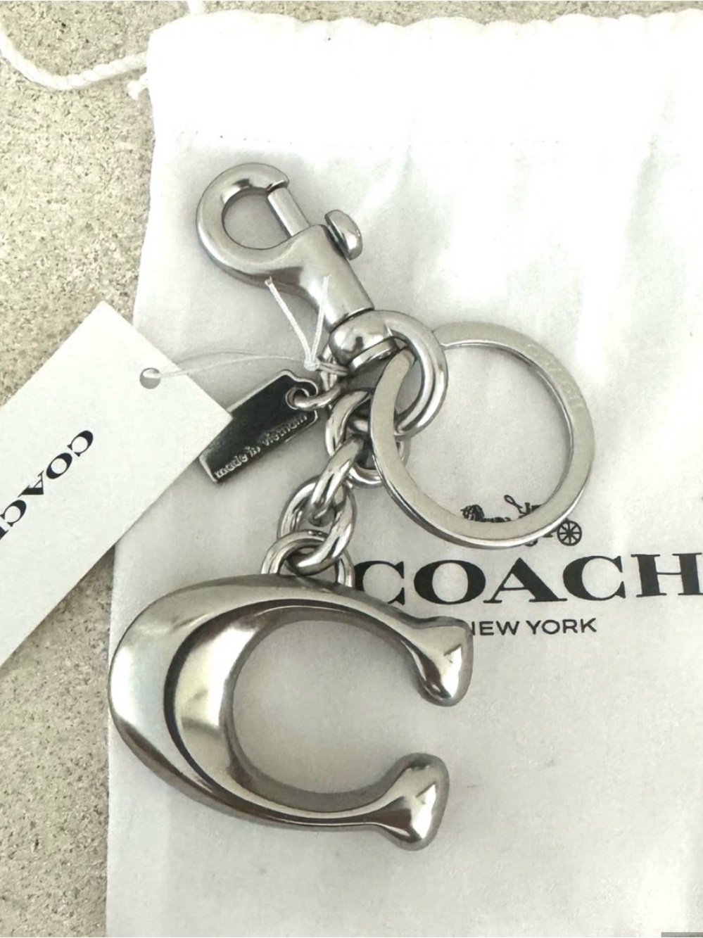 COACH NWT Silver C Bag Charm Keychain Purse Charm Gift Giftable